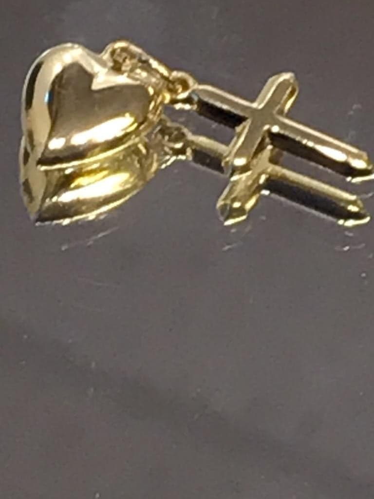 14K Solid Yellow/Gold Puffed Heart & Cross Pendant - Philadelphia Gold & Silver Exchange