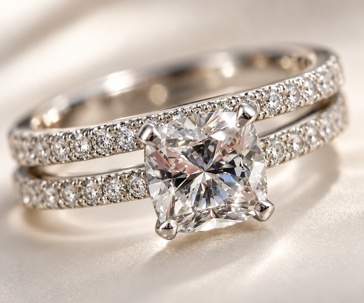 Ladies Tiffany 950 Platinum Cushion-Cut Diamond Engagement Set, photo 3