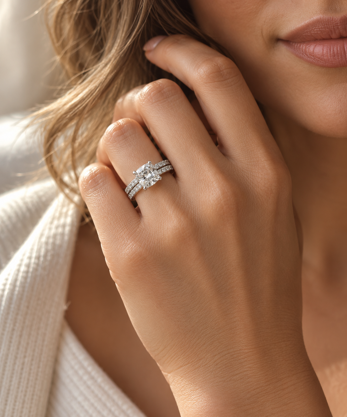 Ladies Tiffany 950 Platinum Cushion-Cut Diamond Engagement Set, photo 5