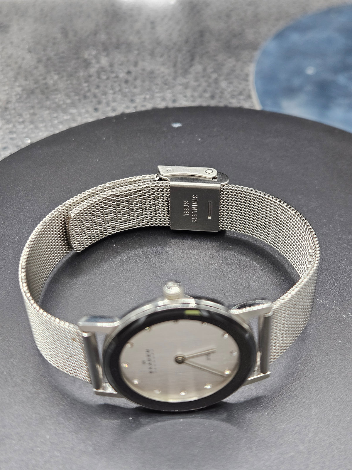 Vintage Skagen stainless steel watch. Jewel hour markers and mesh strap