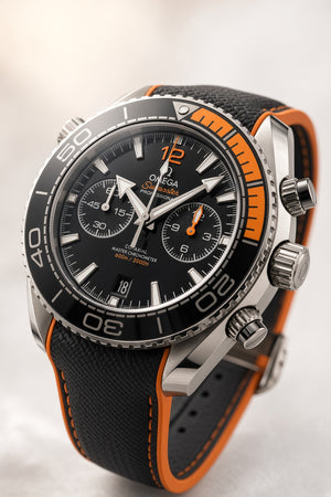 Omega Seamaster Planet Ocean 600M Co-Axial Master Chronometer Chronograph 45.5mm – Black Dial, Orange Accent, Rubber Strap