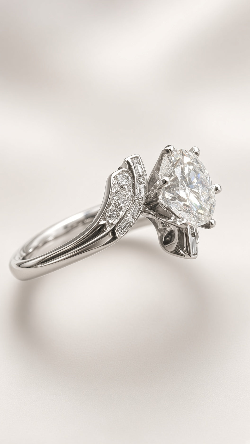 Vintage 14Kt Solid White Gold 2.23ct Round Diamond Bypass Engagement Ring