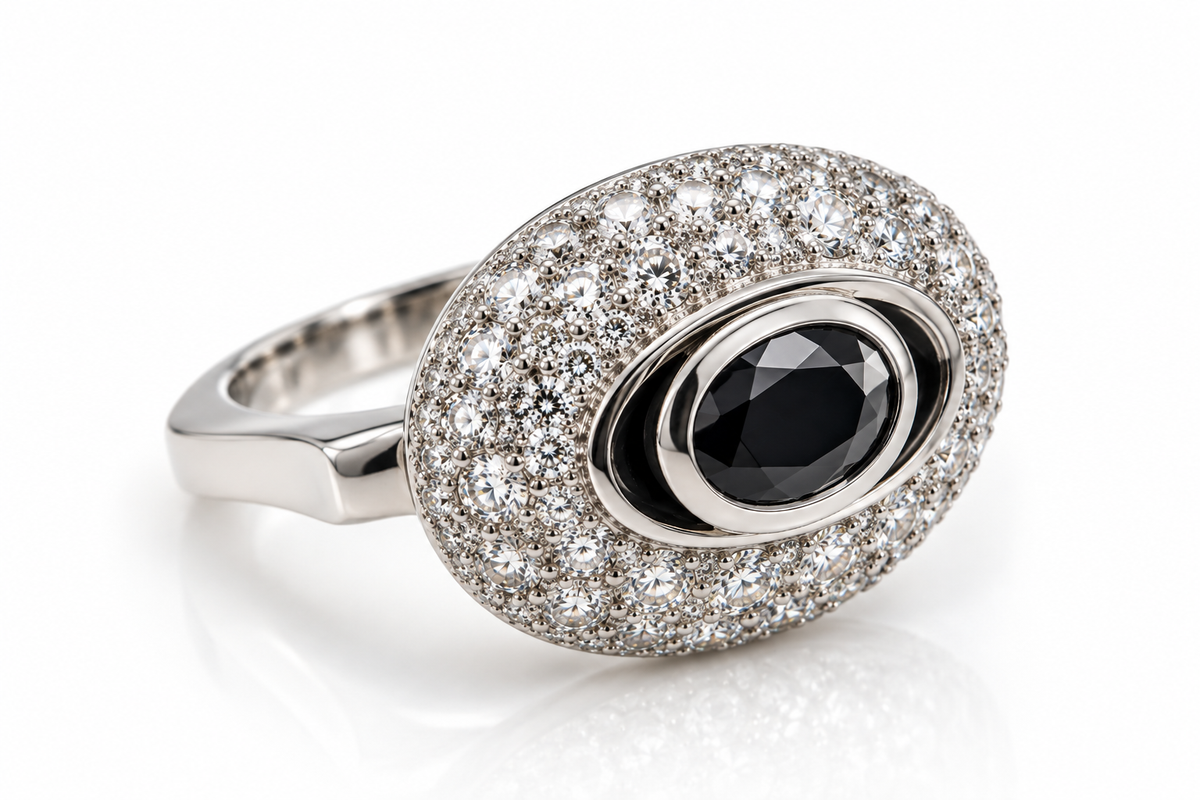 Ladies' 18K White Gold 6.25 Carat Diamond &amp; Natural Sapphire Evil Eye Statement Ring