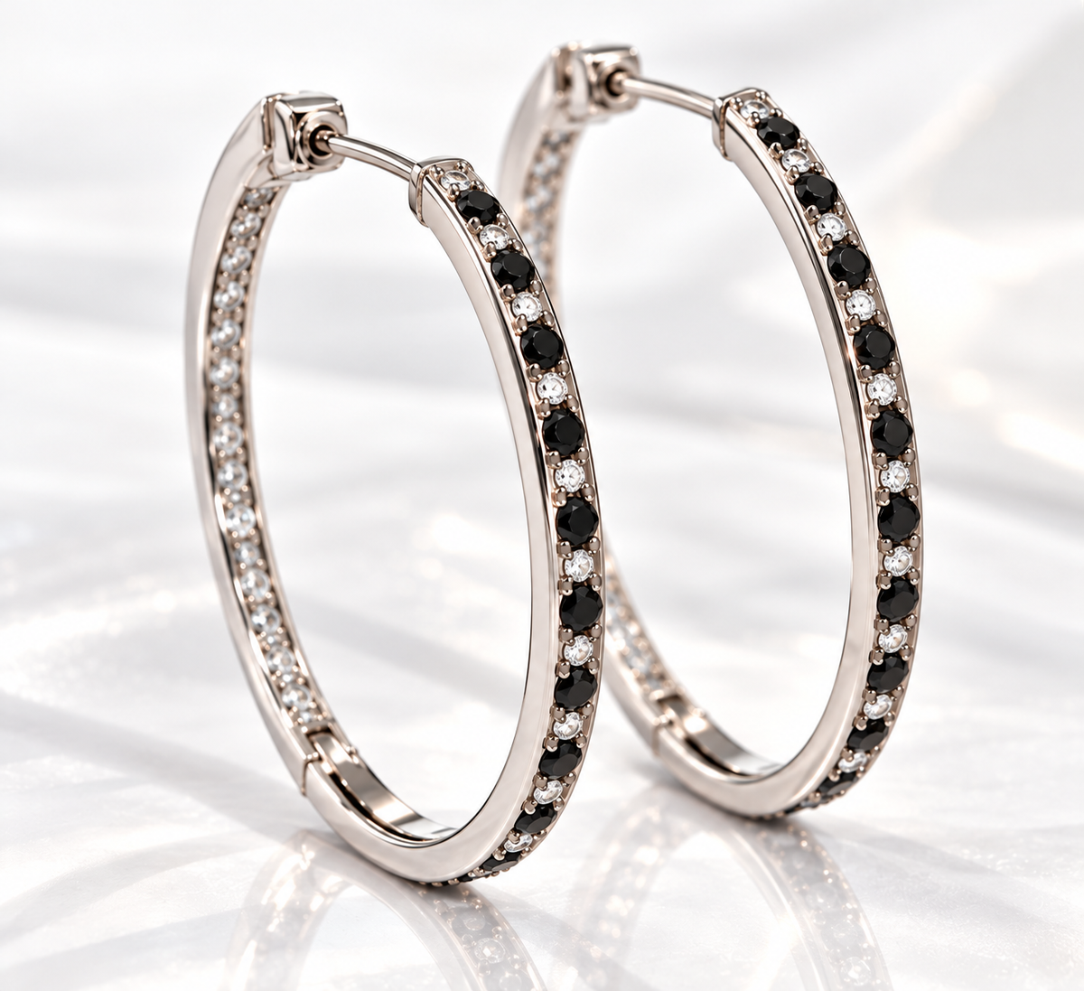14K White Gold Diamond & Sapphire Inside-Out Hoop Earrings – 1.00 Carat Total Weight
