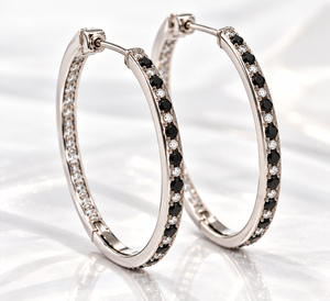 14K White Gold Diamond & Sapphire Inside-Out Hoop Earrings – 1.00 Carat Total Weight