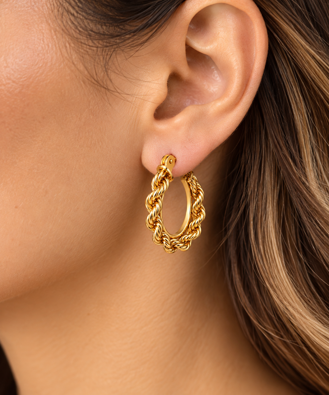 Ladies 10K Solid Yellow Gold Rope Hoop Earrings – 1.2 Grams