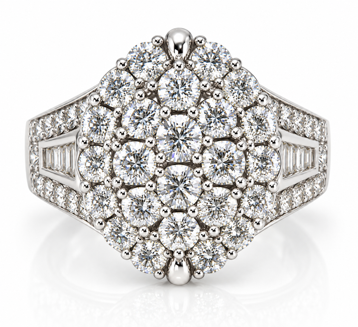 8.75 CTW Diamond Cluster Cocktail Ring in 14K White Gold | Phillies Gold8.75 CTW Diamond Cluster Cocktail Ring in 14K White Gold | Phillies Gold