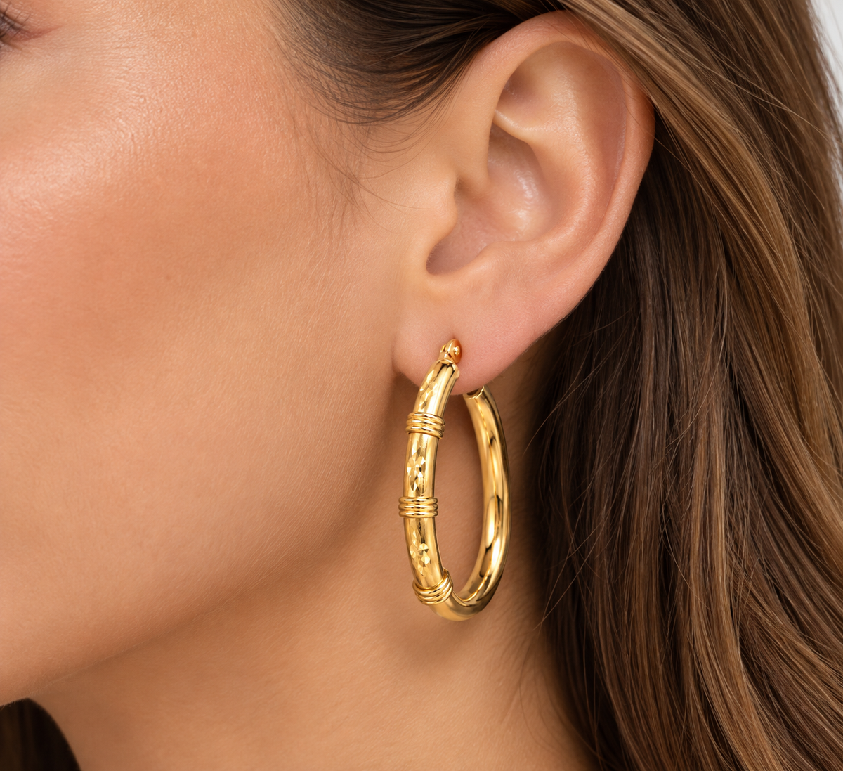 14K Yellow Gold Wire-Wrapped Tapered Oval Hoop Earrings
