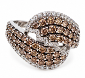 14K White Gold Champagne &amp; White Diamond Cocktail Ring – 3.50 CTW