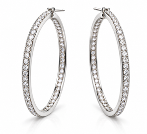 14K Solid White Gold Inside-Out Cubic Zirconia Large Hoop Earrings – 2.00 CTW