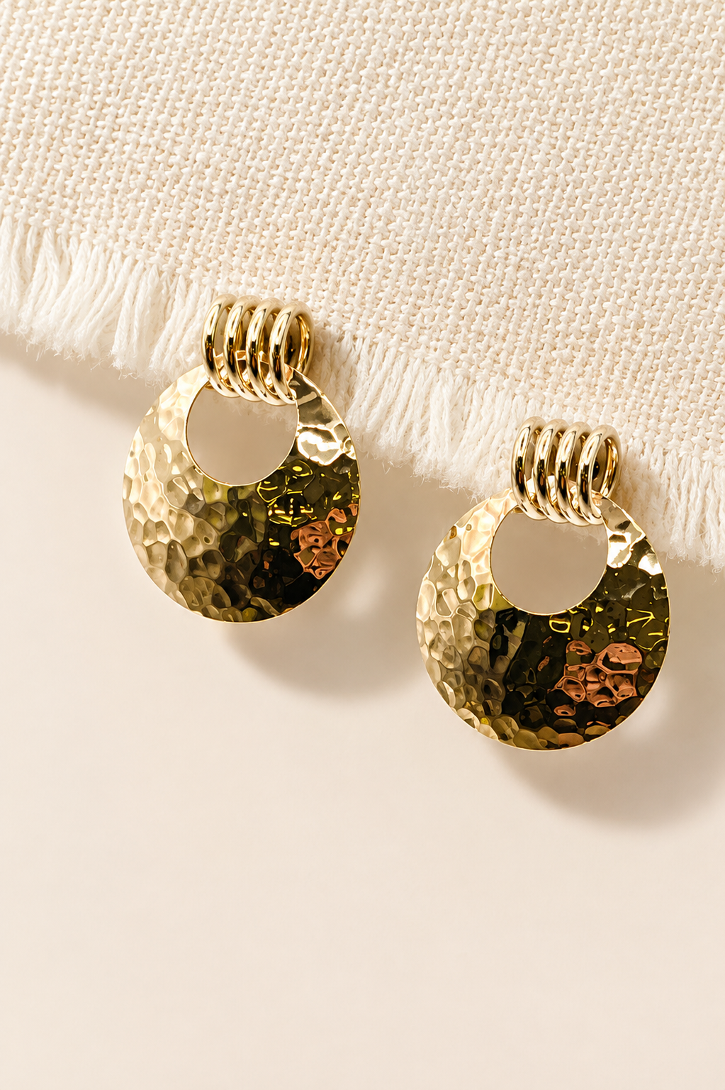 Ladies 14 Karat Yellow Gold Hammered Finish Hoop Earrings