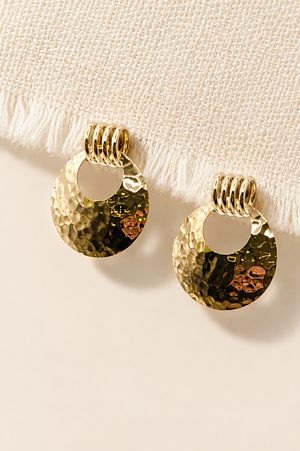 Ladies 14 Karat Yellow Gold Hammered Finish Hoop Earrings