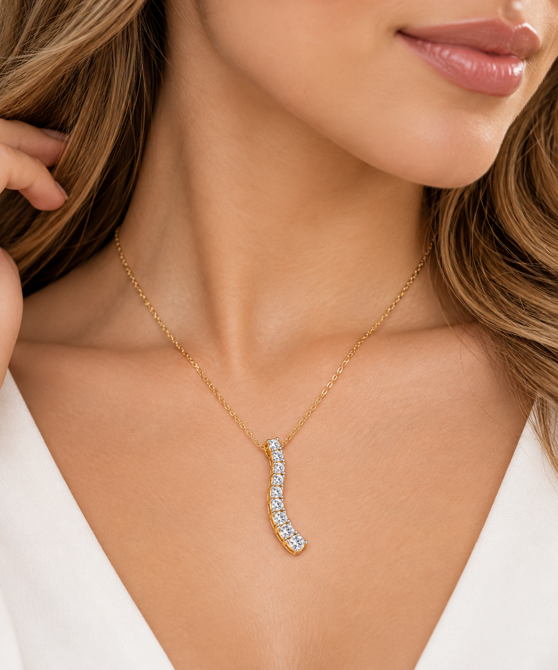 Ladies Yellow Gold 0.30 CTW Graduated Diamond Wave Pendant Necklace – 16 Inches