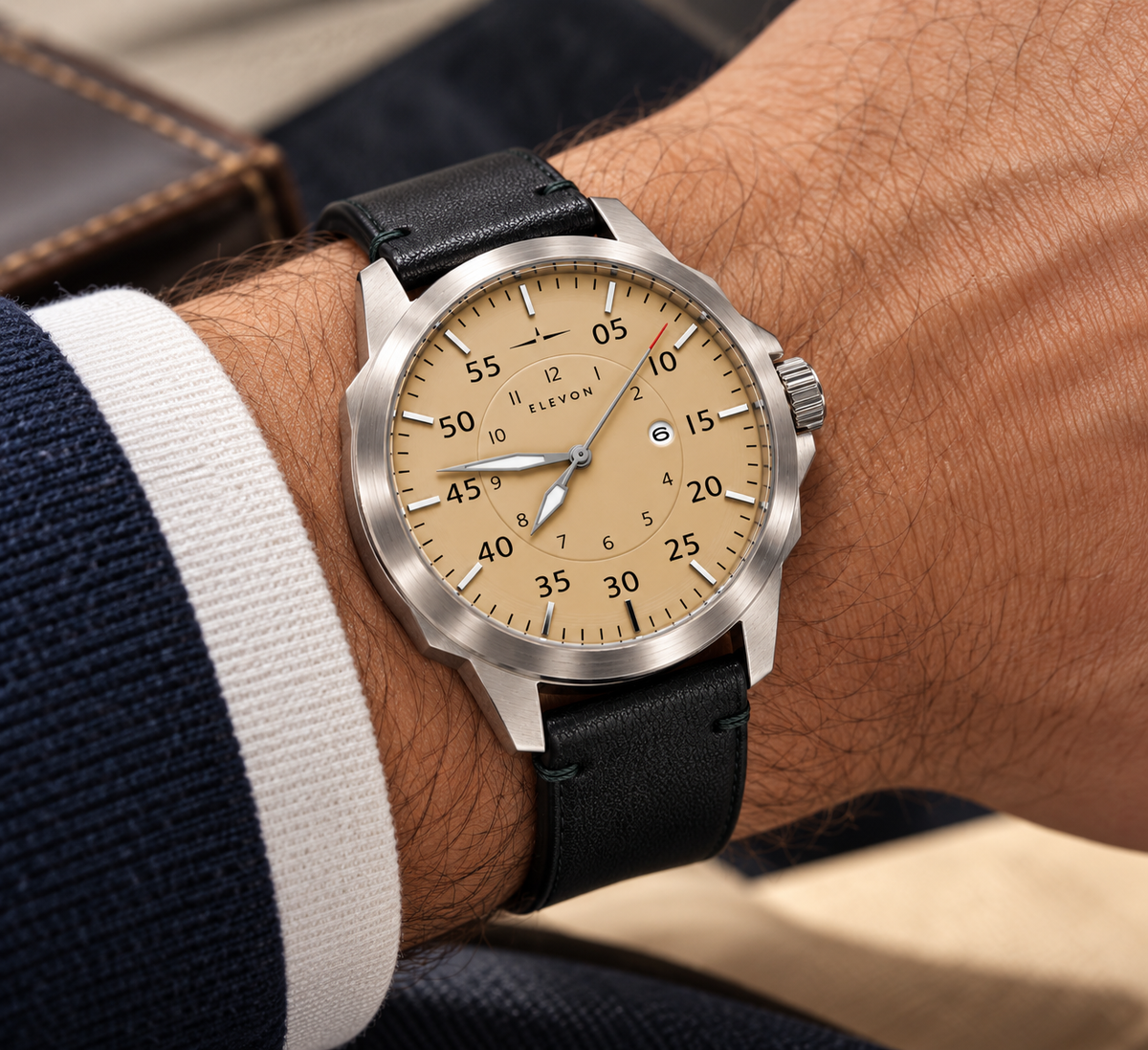 Vintage Elevon Hughes Khaki Dial Men’s Watch - Stainless Steel