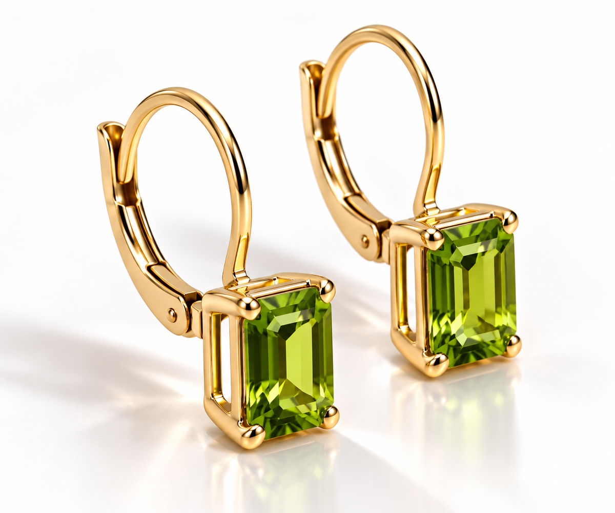 Ladies 14K Solid Yellow Gold Emerald-Cut Peridot Dangle Earrings – 2.00 CTW
