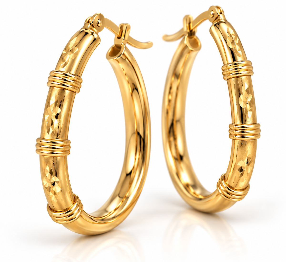 14K Yellow Gold Wire-Wrapped Tapered Oval Hoop Earrings