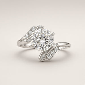 Vintage 14Kt Solid White Gold 2.23ct Round Diamond Bypass Engagement Ring
