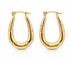 14K Yellow Gold Tapered Hoop Earrings with Diamond-Cut Design
