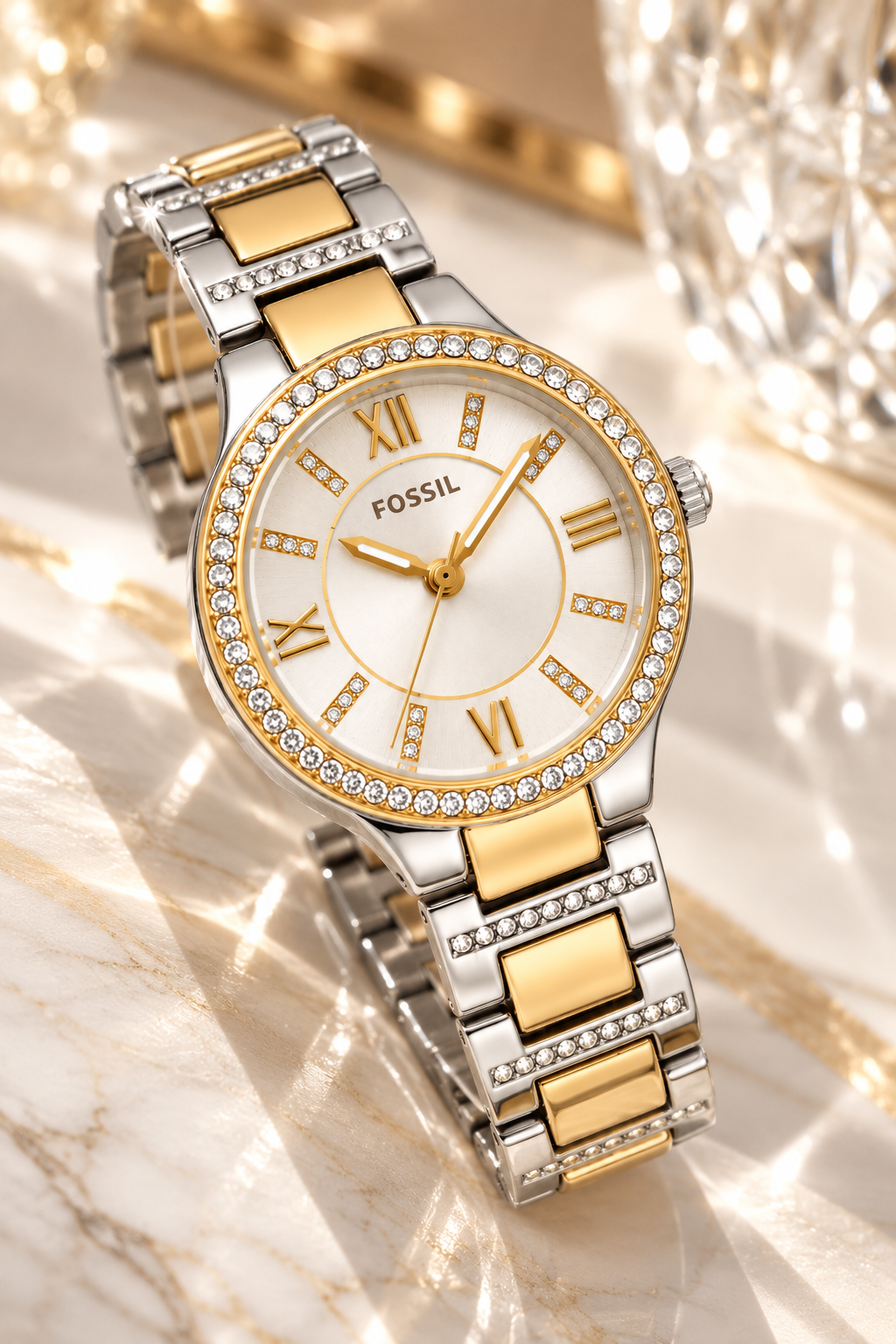 Fossil Ladies Two-Tone Stainless Steel Crystal Accent Watch