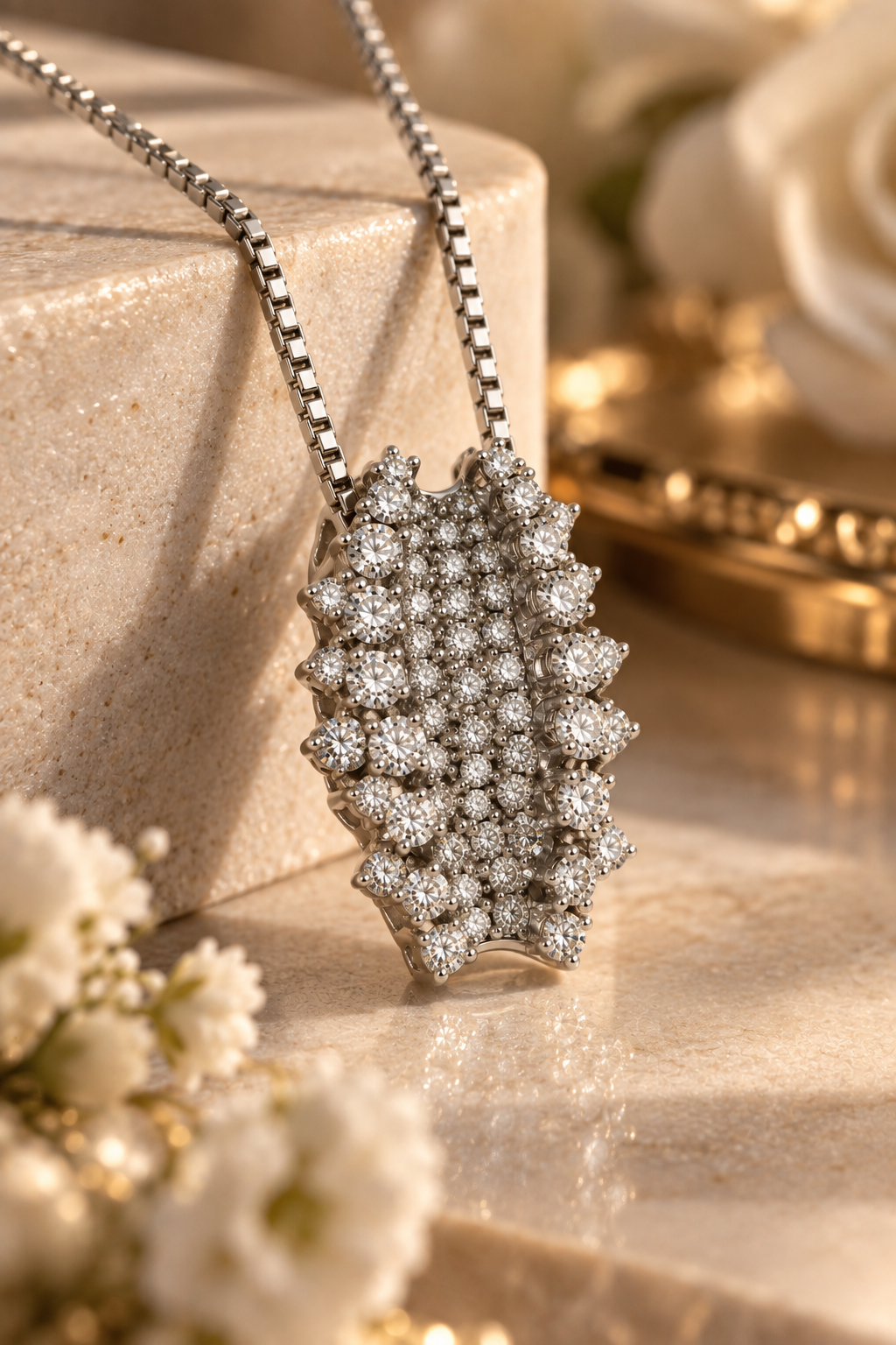 14 Karat White Gold Diamond Cluster Necklace, photo 7