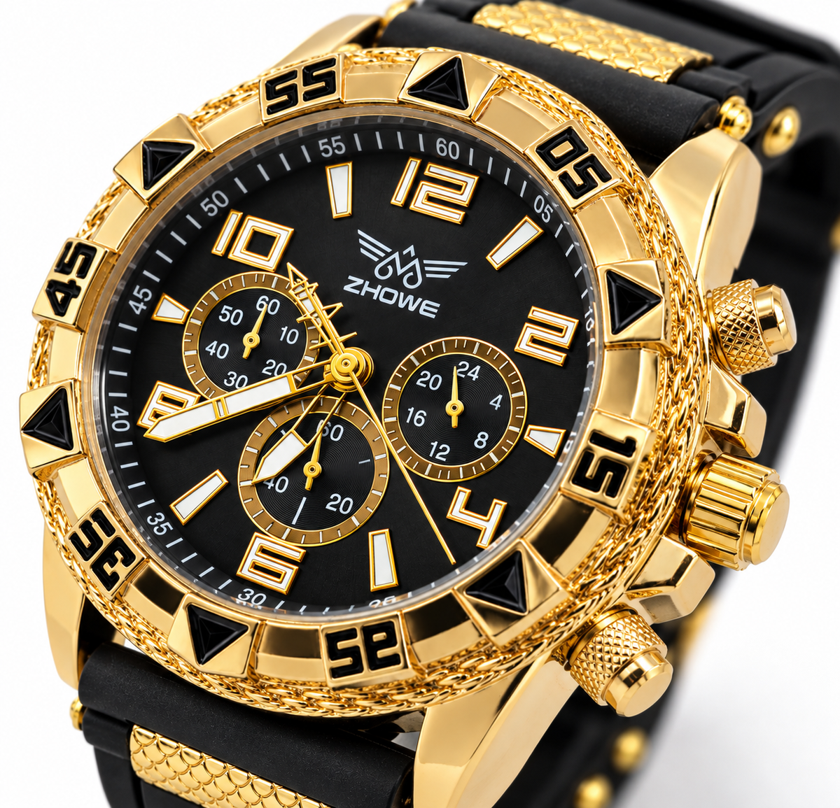 ZHOWE Men's Gold-Tone Black Dial Chronograph-Style Watch