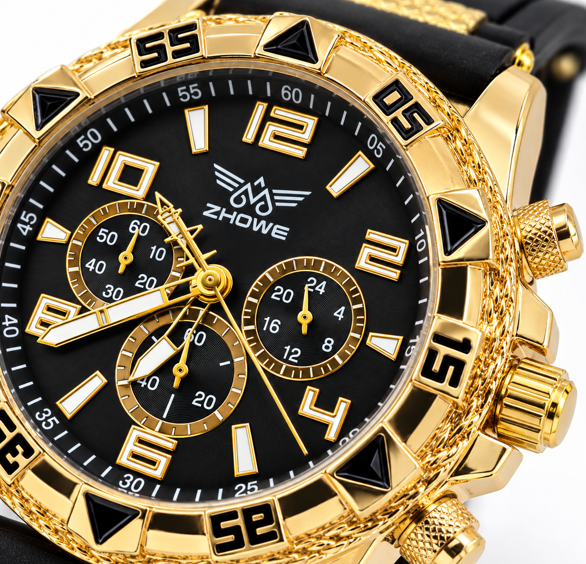 ZHOWE Men's Gold-Tone Black Dial Chronograph-Style Watch