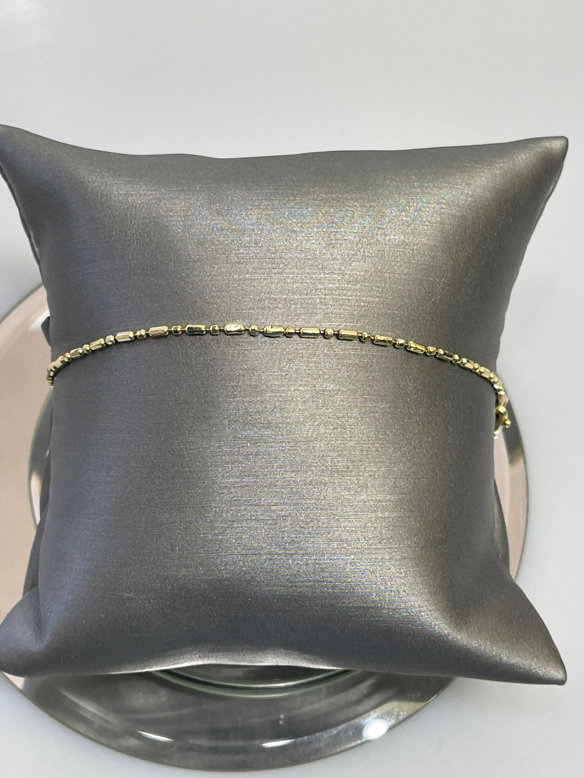 14KT Y/G Bead And Ball Ankle Bracelet 9 1/2" Long