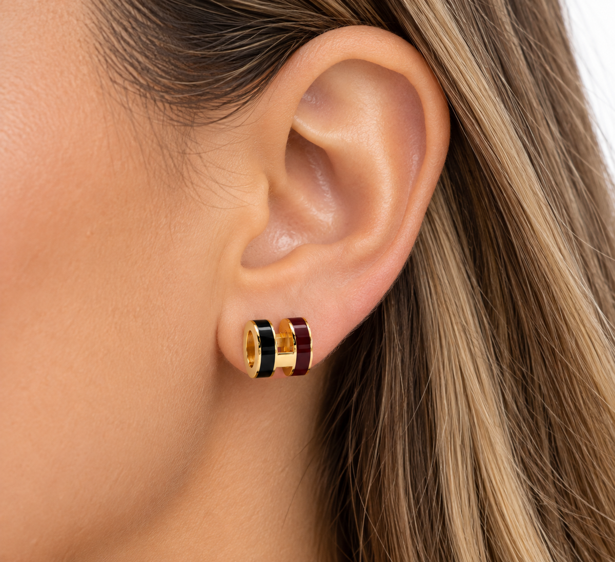 Hermès Mini Pop H Rocabar Earrings – Gold-Plated with Two-Tone Lacquer