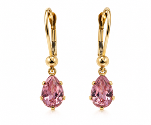 14K Solid Yellow Gold Dangling Pear-Shaped Earrings