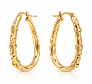 14K Yellow Gold Wire-Wrapped Tapered Oval Hoop Earrings