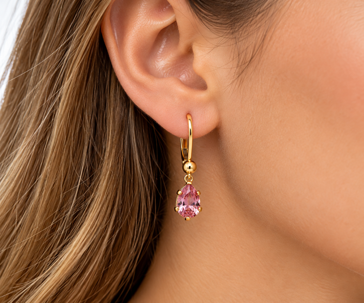 14K Solid Yellow Gold Dangling Pear-Shaped Earrings