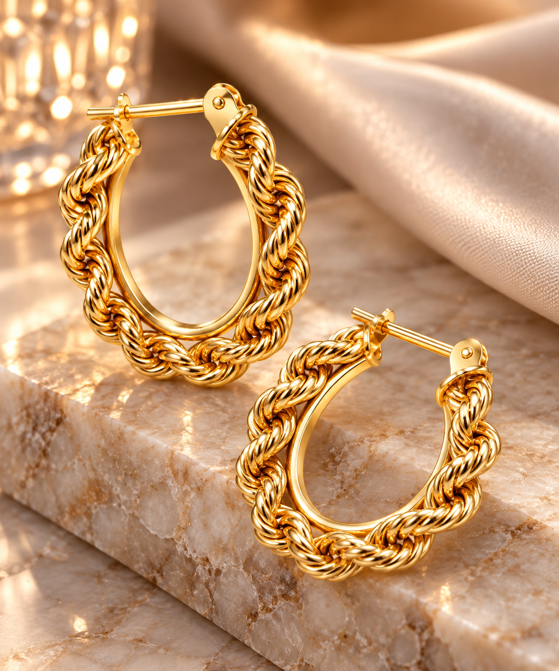Ladies 10K Solid Yellow Gold Rope Hoop Earrings – 1.2 Grams