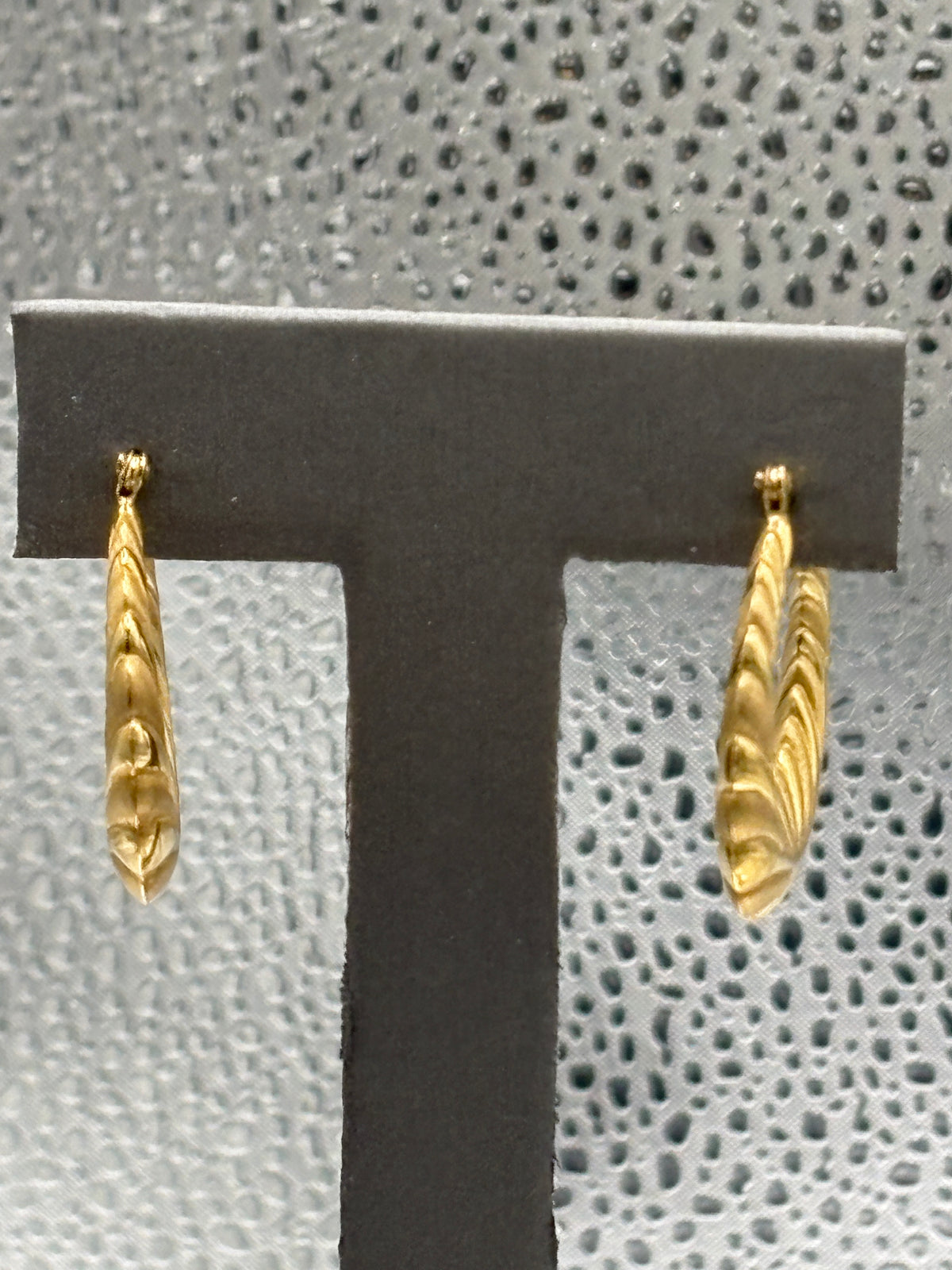 View two of Ladies 14 Karat Yellow Gold Fluted Floral Hoop Earrings