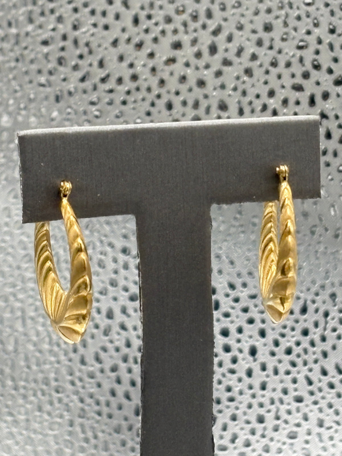 View three of Ladies 14 Karat Yellow Gold Fluted Floral Hoop Earrings