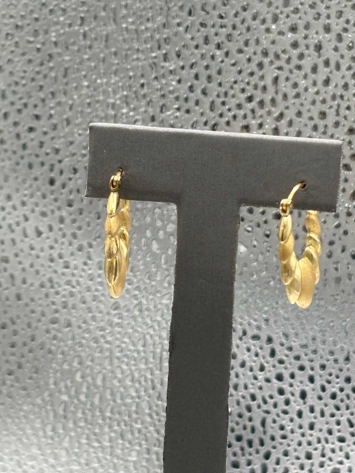 View three of Ladies 14 Karat Yellow Gold Twin Finish Acorn Hoop Earrings