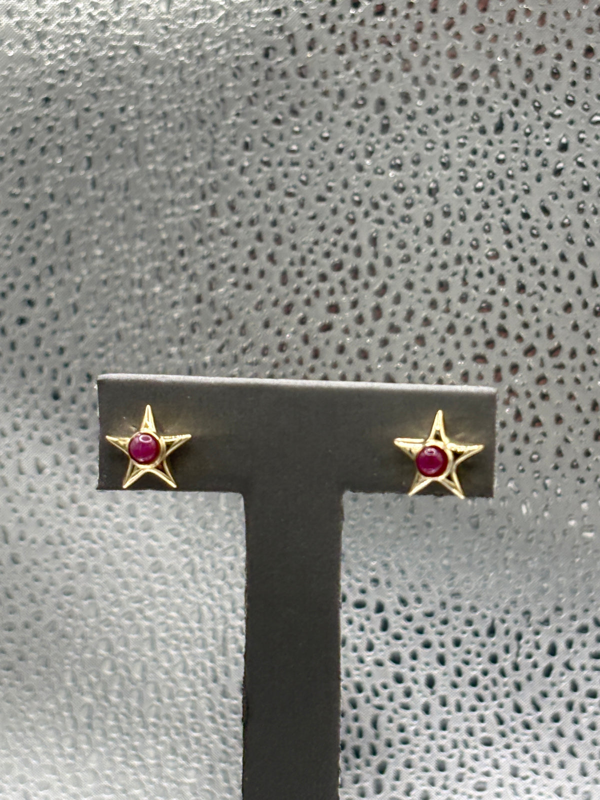 View two of Ladies 14 Karat Yellow Gold Ruby Star Earrings
