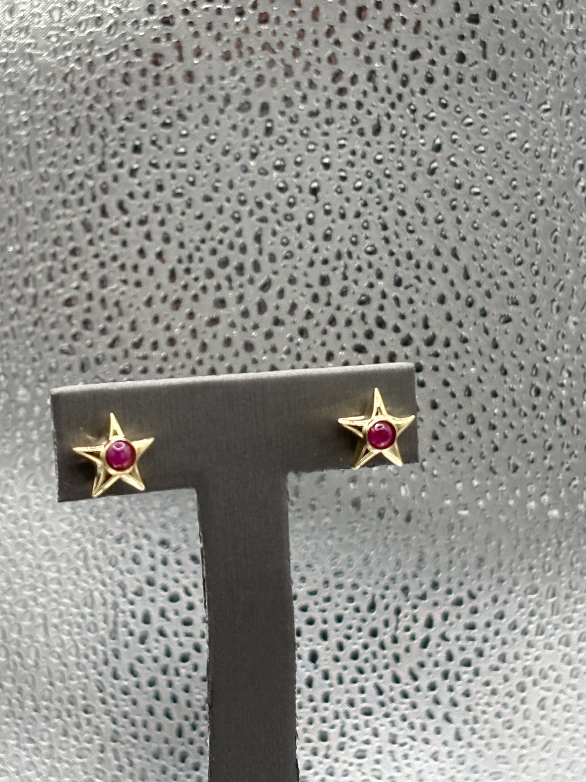 View three of Ladies 14 Karat Yellow Gold Ruby Star Earrings