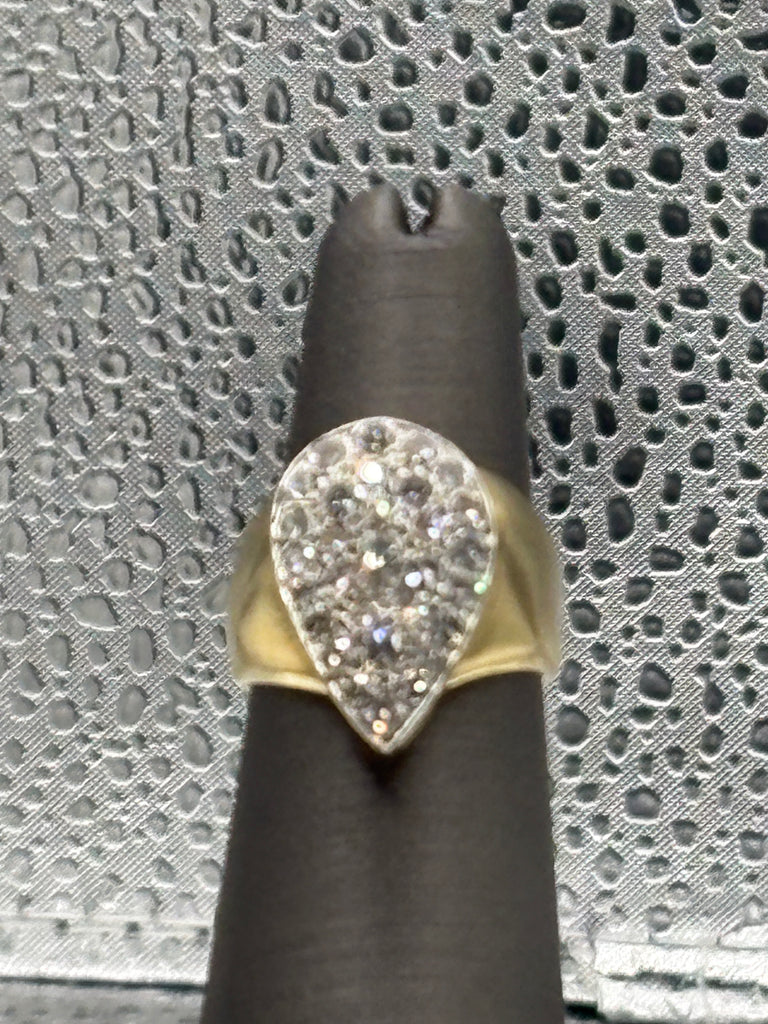 View two of Ladies14 Karat Yellow Gold Diamond Teardrop Cluster Ring