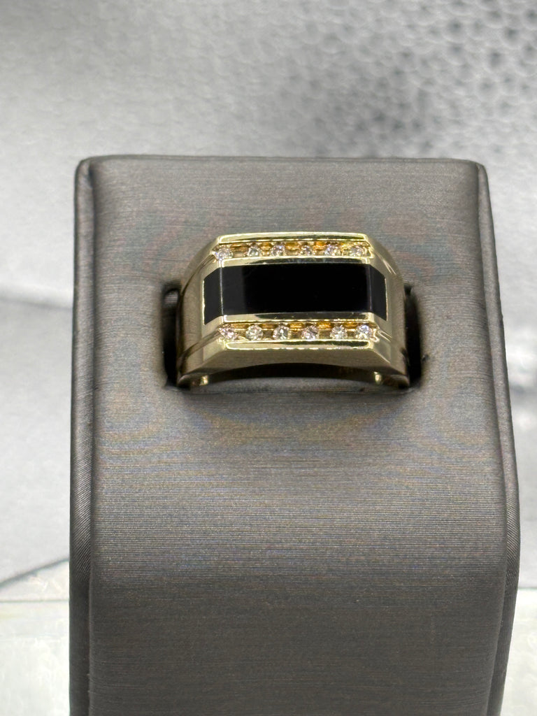 View one of Gents 14 Karat Yellow Gold Diamond & Black Onyx Ring