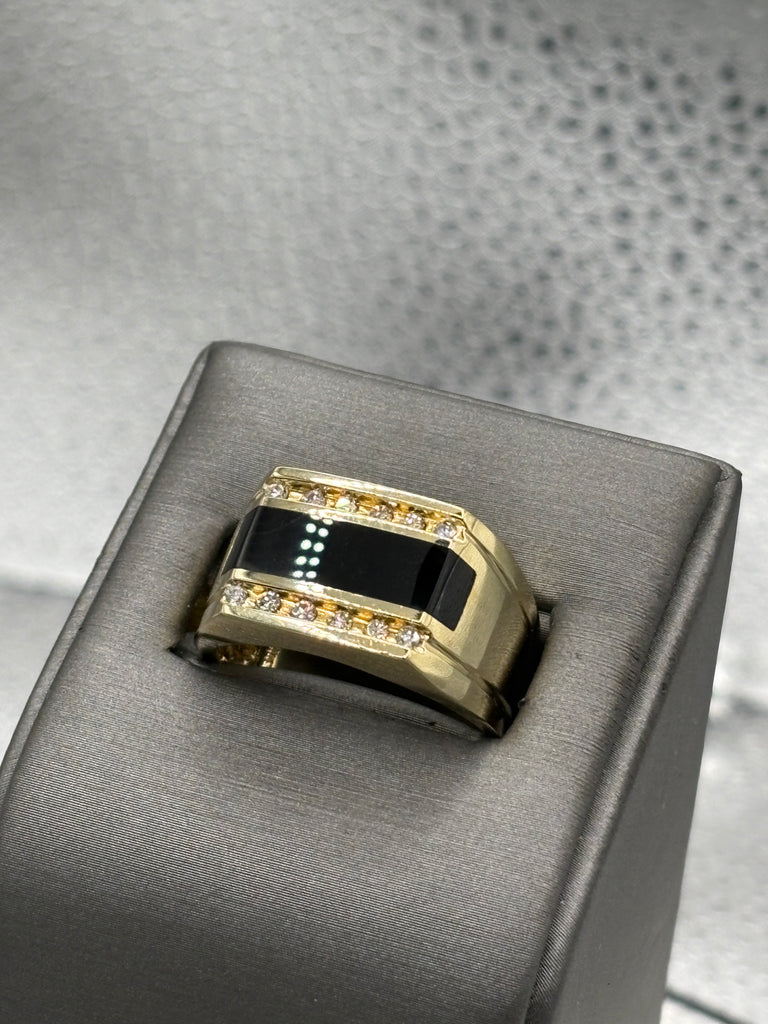 View two of Gents 14 Karat Yellow Gold Diamond & Black Onyx Ring