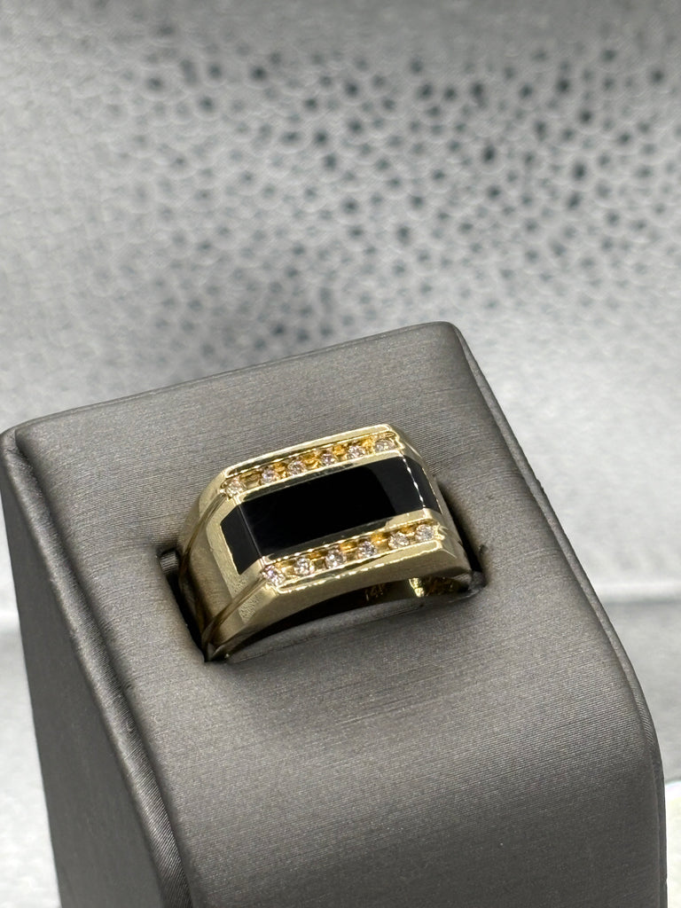 View three of Gents 14 Karat Yellow Gold Diamond & Black Onyx Ring