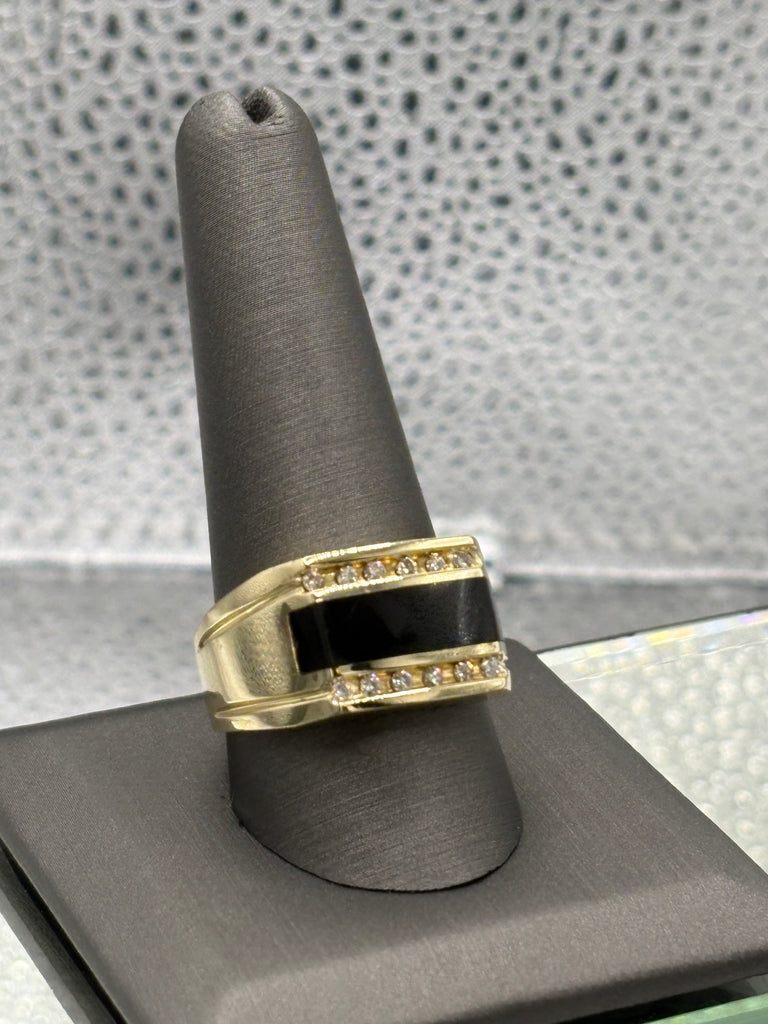 View six of Gents 14 Karat Yellow Gold Diamond & Black Onyx Ring