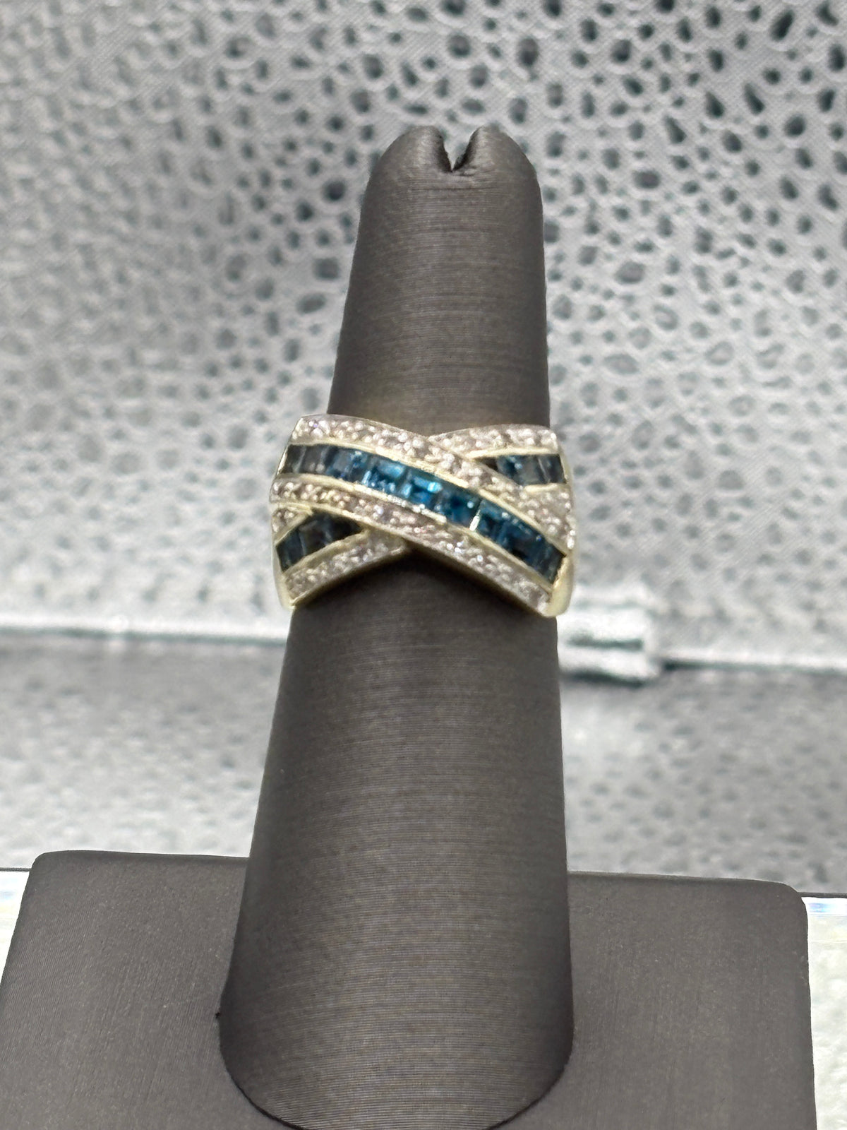 View two of Ladies Fabulous 14 Karat Yellow Gold Sapphire & Diamond Ring