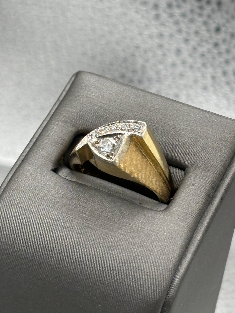 View three of Vintage Ladies/Gents 14 Karat Yellow Gold Diamond Swing Ring