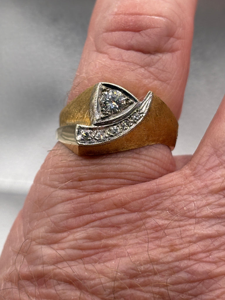 View seven of Vintage Ladies/Gents 14 Karat Yellow Gold Diamond Swing Ring