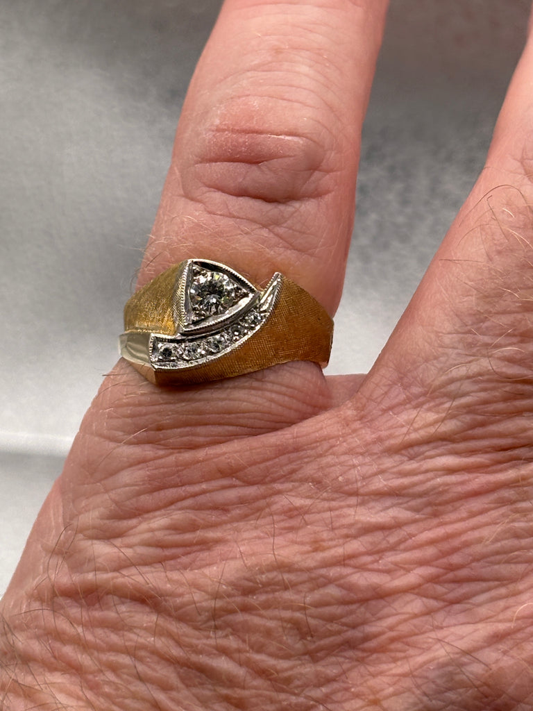View eight of Vintage Ladies/Gents 14 Karat Yellow Gold Diamond Swing Ring
