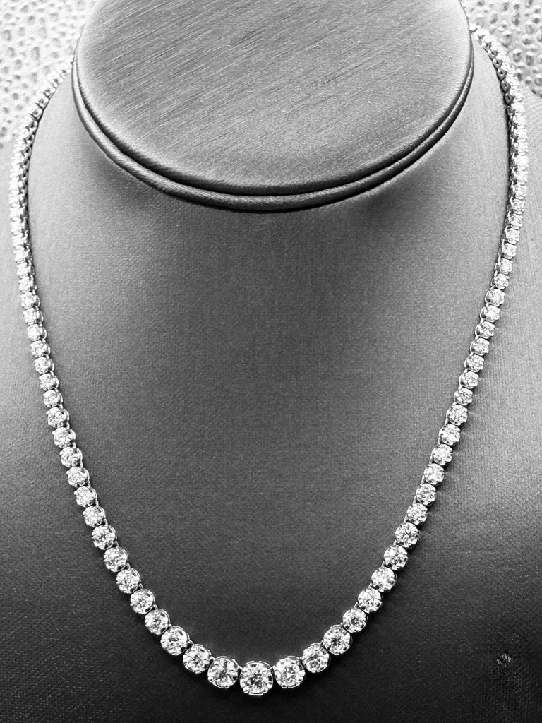 View five of Ladies Elegant 14 Karat White Gold Diamond Tennis Necklace