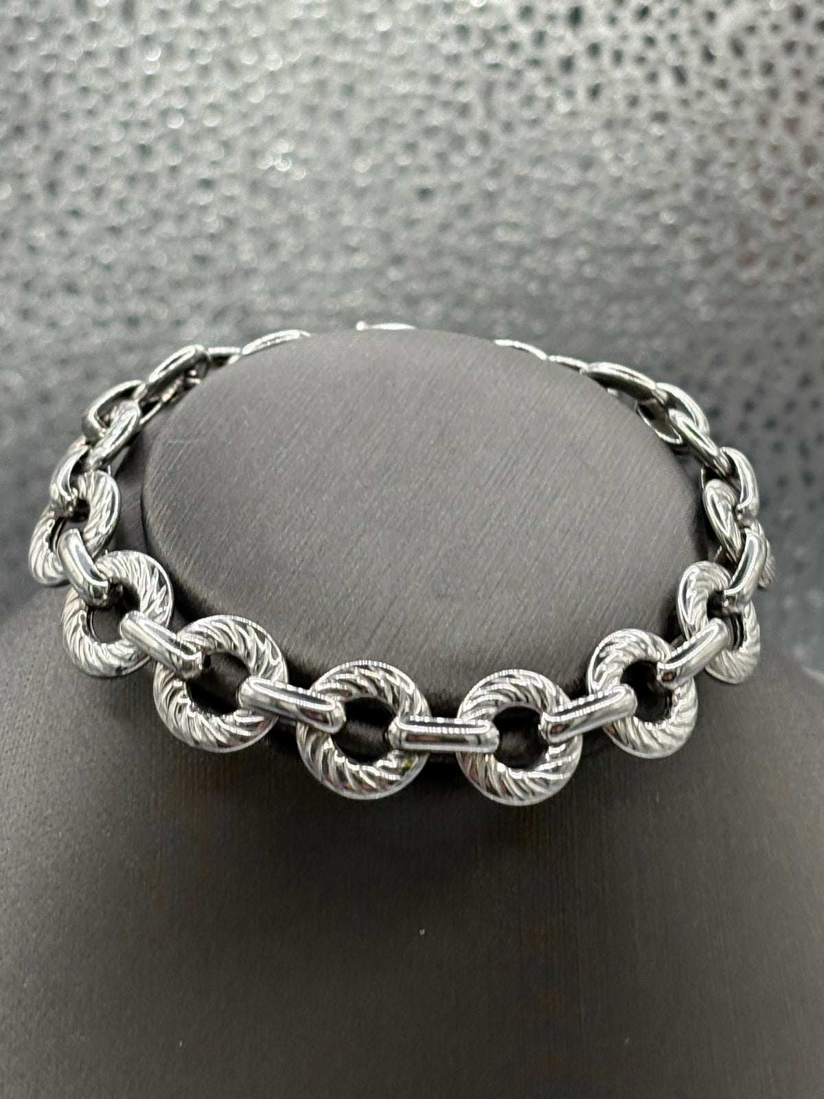 View one of Ladies Italian 14 Karat White Gold Double Sided Round link Bracelet