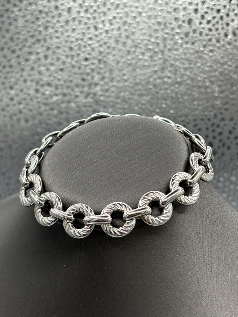 View two of Ladies Italian 14 Karat White Gold Double Sided Round link Bracelet