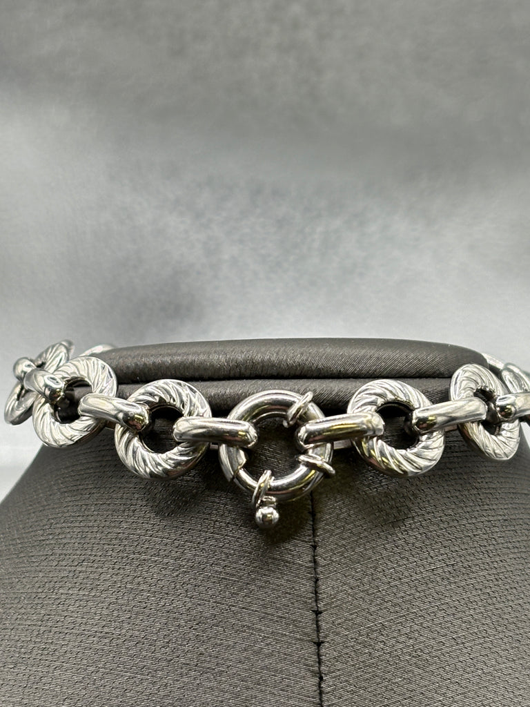 View four of Ladies Italian 14 Karat White Gold Double Sided Round link Bracelet